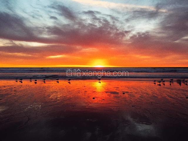 美国南加州，每日一景，Moonlight Beach 夕阳西下，流水天涯！