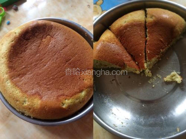 放入电饭煲  因为我的是美的电饭煲 没有跳制的功能 所以我只能开超快煮 然后手机计时 注意 蒸一次十五分钟左右 强行关到保温 保温五分钟 多数还未熟 五分钟后再蒸一次 十五分钟左右 然后再强行关到保温 保温五分钟 用牙签戳一戳 没有蛋糕屑粘在牙签上 就ok了 