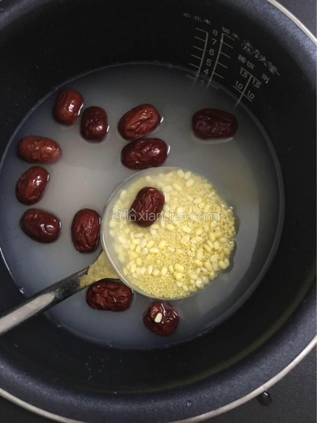 揭开锅再放入小米一起煮一个小时