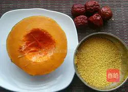 Illustration of how to make millet, red dates and pumpkin porridge 1