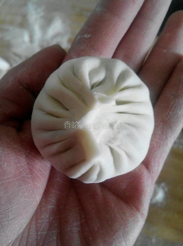 收口，包子就完成了，嘿嘿，包的有点丑～