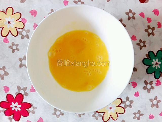 鸡蛋磕入碗里，搅拌均匀备用。