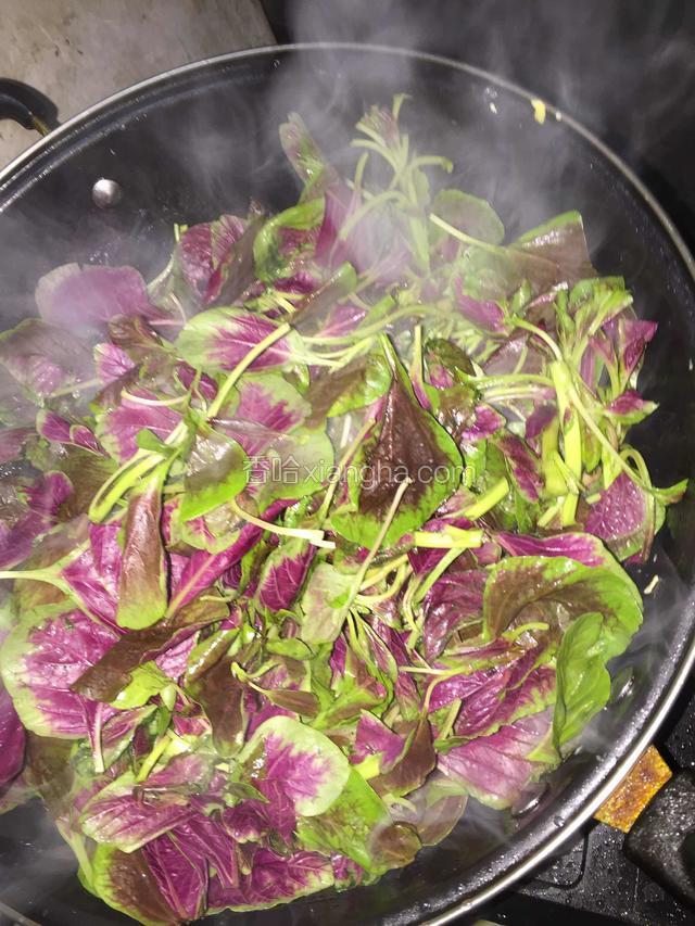 加入苋菜翻炒.