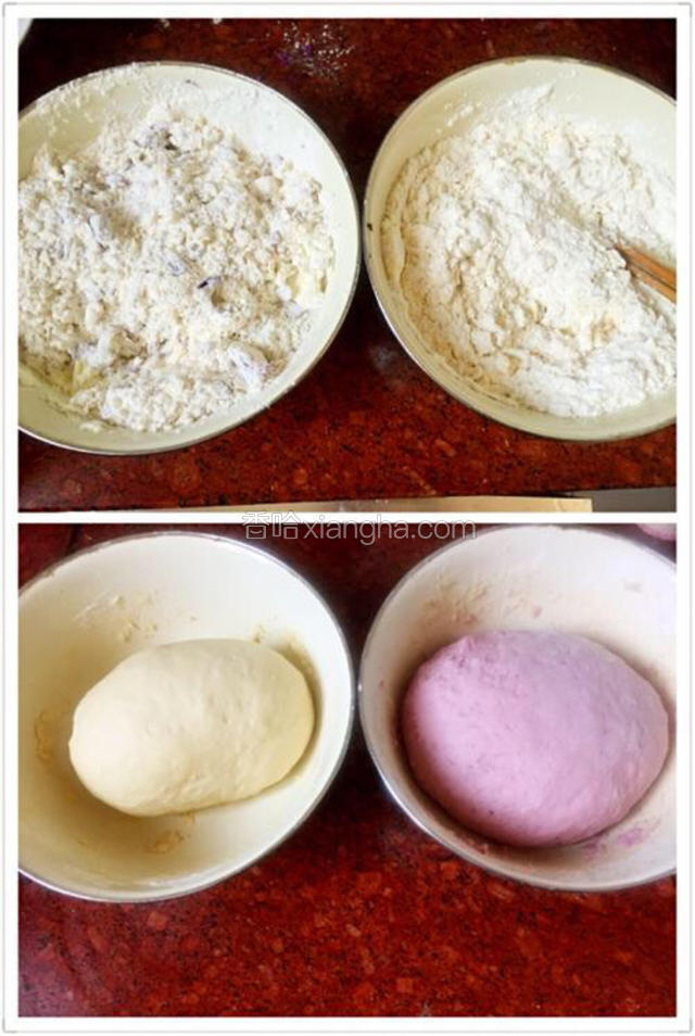 先用筷子搅拌开，再加适量的温水先用筷子搅拌成雪花状，再用手和成面团！面团要和到不粘手、表面光滑为止！盖上保鲜膜醒30分钟（很多人在这个步骤揉出手膜状，我是揉到手快断了也没有呢）