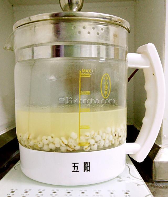 加适量清水，用煮粥档至薏米水发白后加入冰糖，冰糖溶化关火。