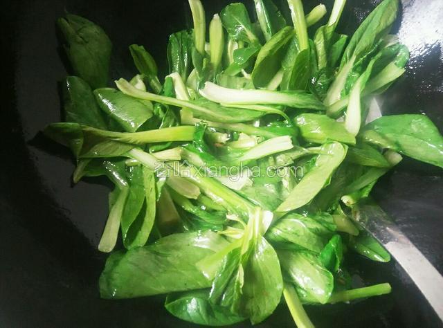 倒入小油菜，快速翻炒