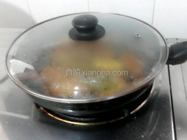 煮开转小火焖煮，（煮到中间翻一下）