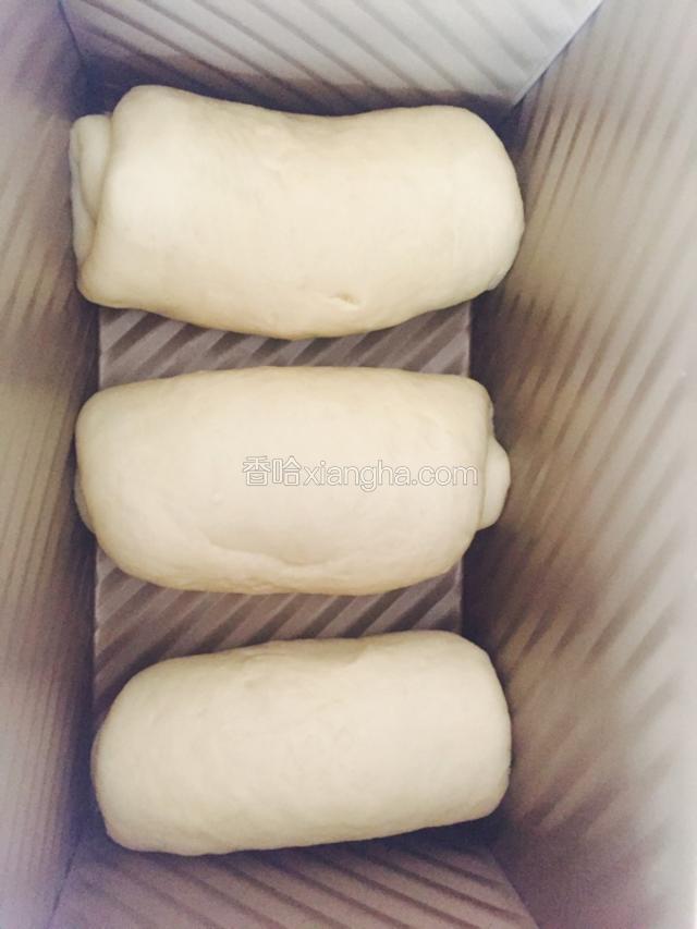 把揉好的面团擀成椭圆形再卷起来放入模具