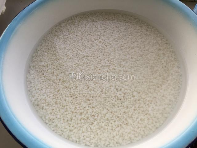 江米淘洗两次，用水泡4小时以上。