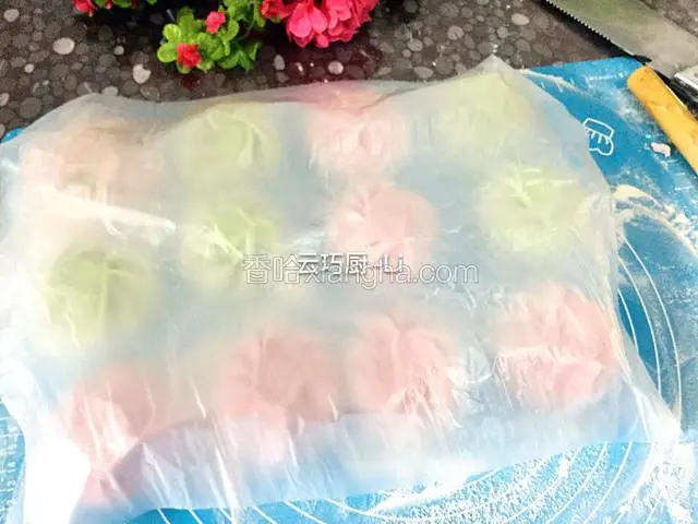 包好的包子盖上保鲜膜醒30分钟到一个小时！冬天要保温盖上厚毛巾。夏天炎热就不用了。