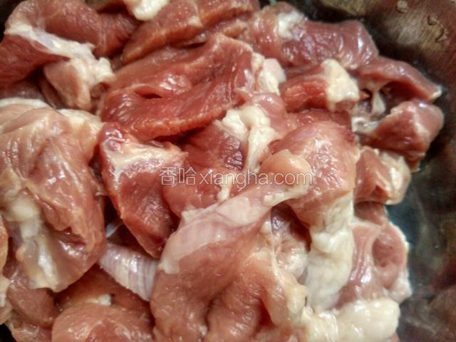 猪瘦肉切片，入蠔油，适量精盐，黄酒，抓腌入味