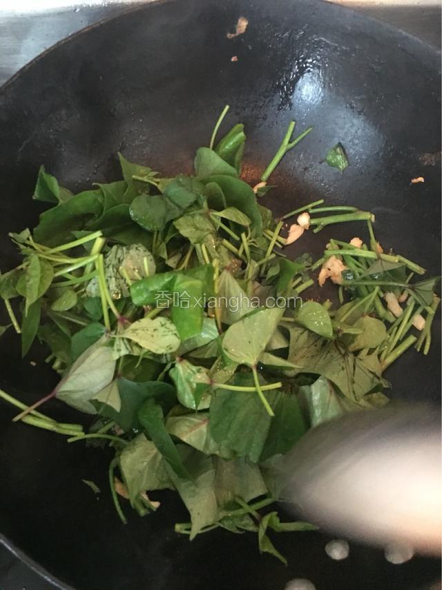 后放叶子，这样不至于叶子炒烂了，秆还没熟