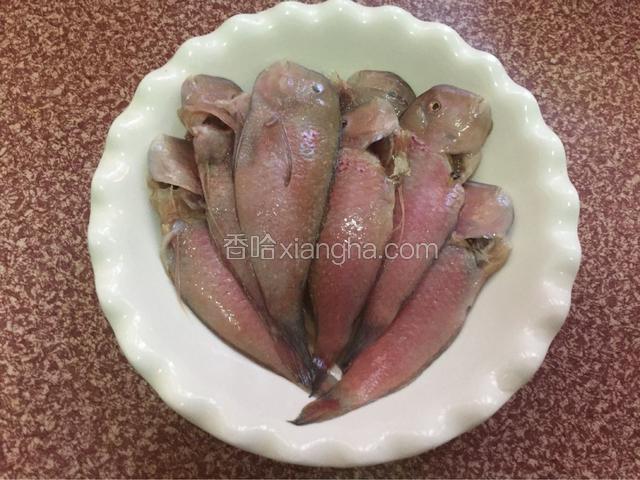 马头鱼去内脏洗净后用盐腌制一小时以上
