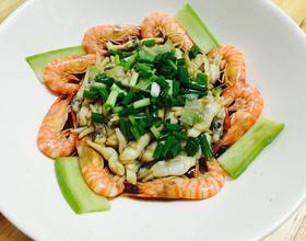 葱油鲜蛏九节虾[图]