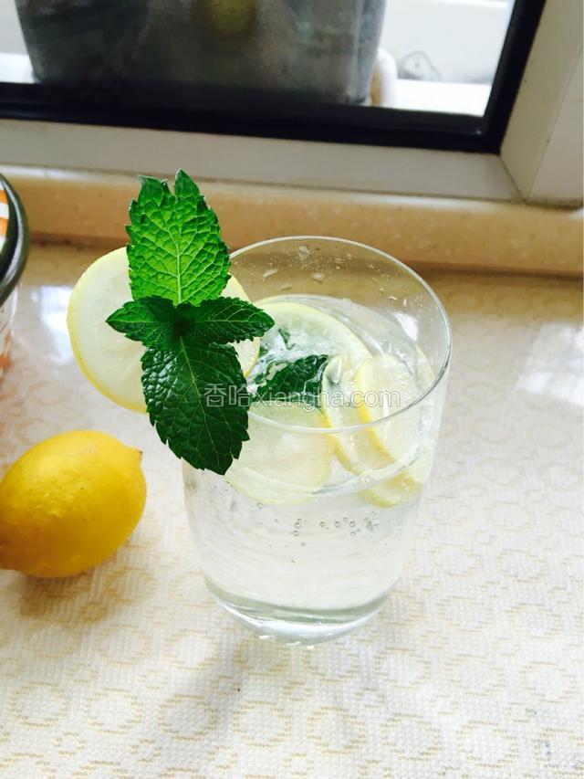 柠檬切片，其他原料全部加入，其余薄荷叶随意造型。