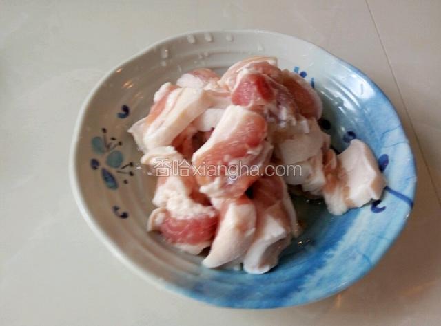 准备好肥肉，切成方块，用盐，酱油腌制几小时后用清水冲洗去盐水，备用，