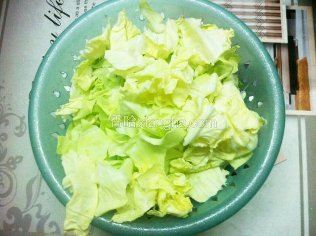 将卷心菜用手一片片撕开，撕成小块