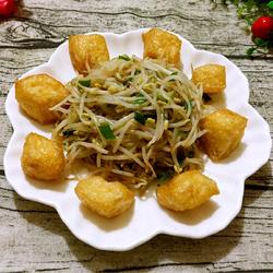 绿豆芽炒炸豆腐的做法[图]
