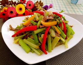 彩椒芹菜炒肉丝[图]