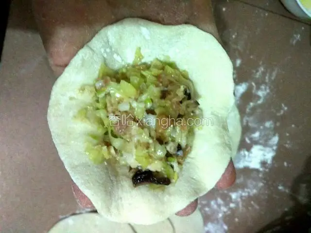 把馅料放面皮的中间