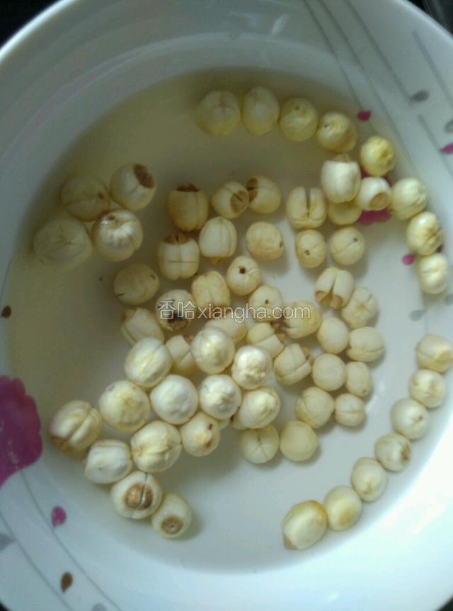 莲子事先用温水泡好。