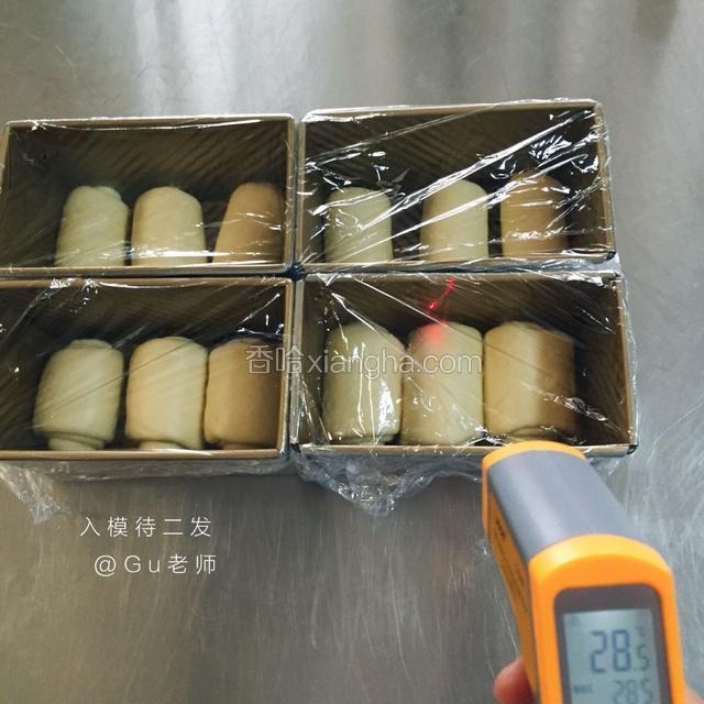 第二次擀卷同上
擀卷好后入模盖保鲜膜放在温暖处进行二发
烤箱发酵也可以
夏天热制作时注意温度
用面包机和面需要注意