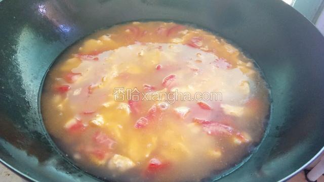 倒入两大碗水煮汤