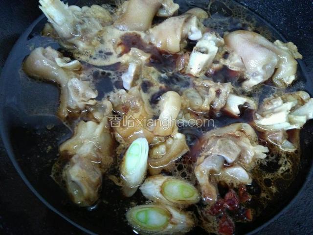 放入老抽，生抽，鲜酱油，盐，红糖，大葱，茴香开始煮