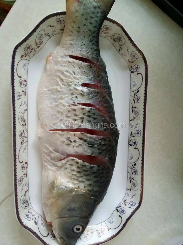 将鱼打理干净，在前后背面都用刀刮花