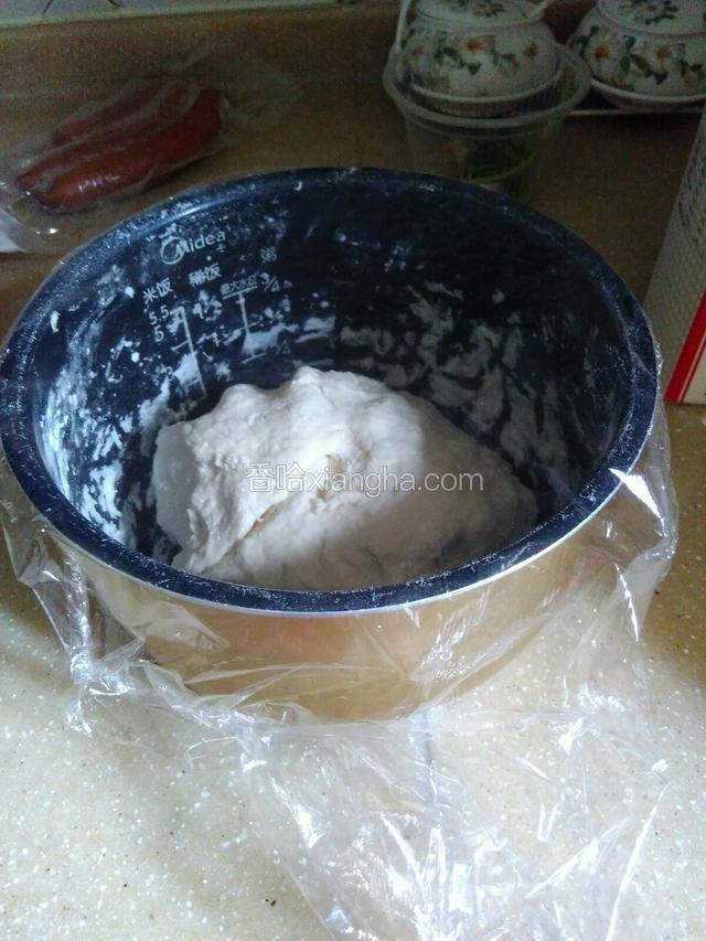 用保鲜袋盖住，捂着面团让它发大！