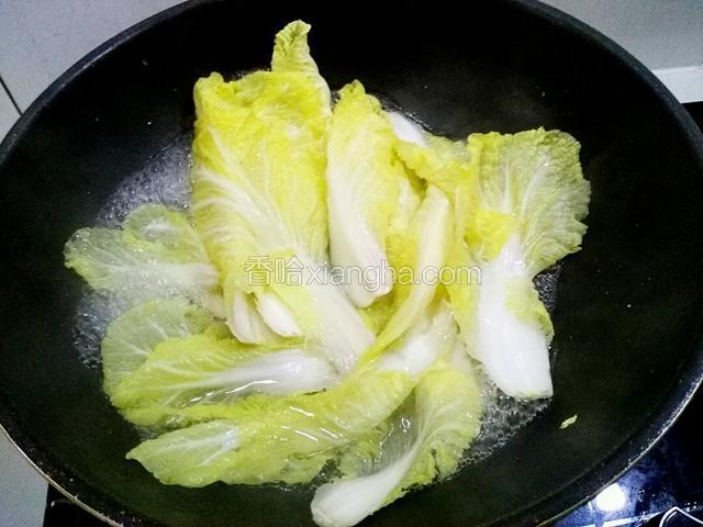 开始焯水小白菜，