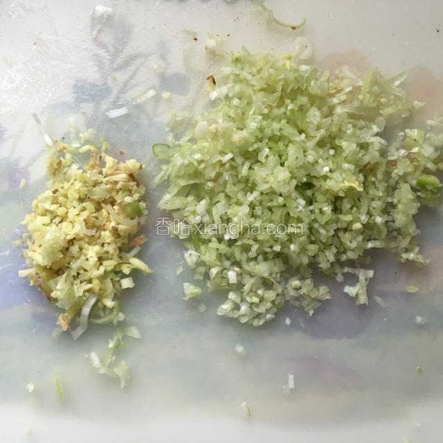 把葱切成沫，姜切成沬。