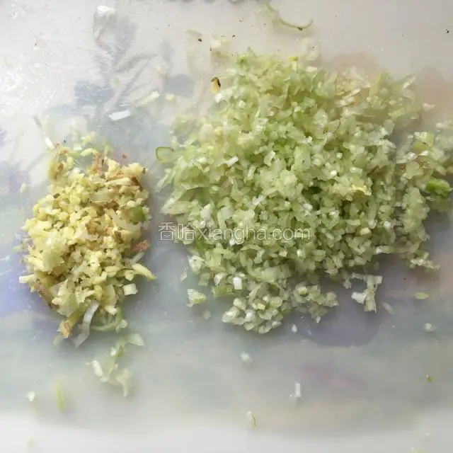 把葱切成沫，姜切成沬。