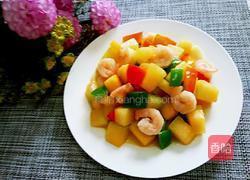 彩椒哈密瓜炒虾仁的做法图解5