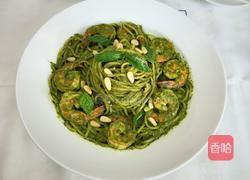 罗勒汁鲜虾芝士意面的做法图解12