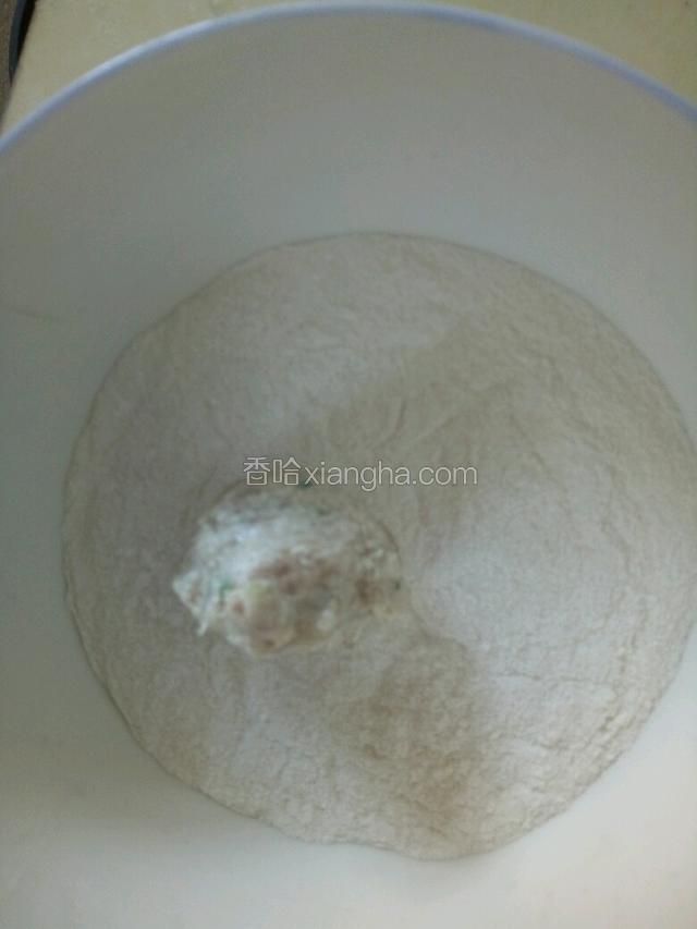 戴上一次性手套，把丸子在手心里捏成圆形，放入盛有糯米粉的碗里滚一下(没有糯米粉的可能面粉也可以，没试过不知道行不行)