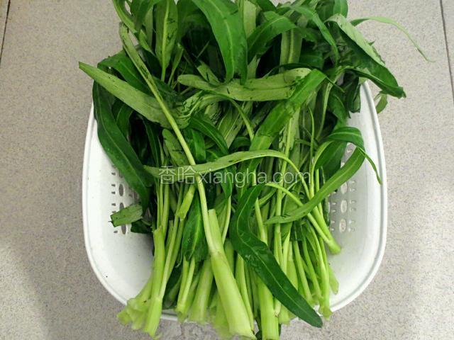 摘取嫩叶部分，洗净沥水。