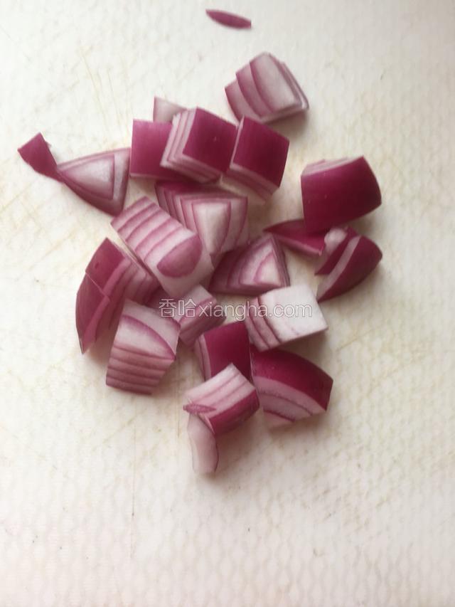 把洋葱切成小块。