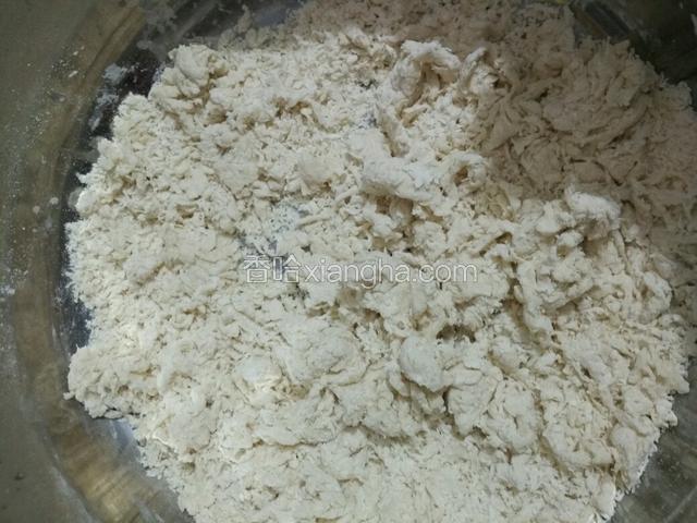 酵母加到面粉里，水不够再慢慢加，搅拌成棉絮状