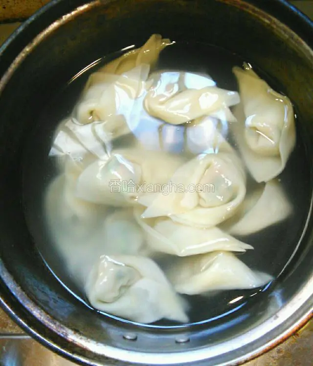 锅里倒入适量的水烧开倒入包好的混沌，等混沌浮起来再加入点凉水下去，等混沌再次浮起来就好了