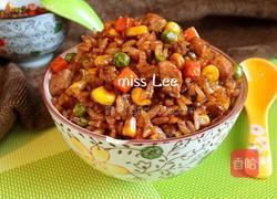 杂蔬肉丁酱油炒饭的做法图解8