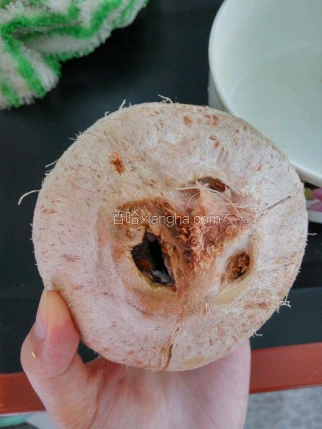 椰子顶部开口放出椰汁
