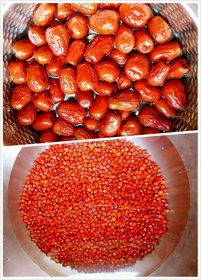 红豆，大枣用凉水泡1小时左右