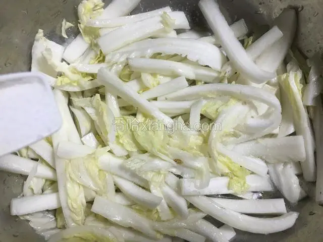 白菜放入容器中加入适量盐腌制；
