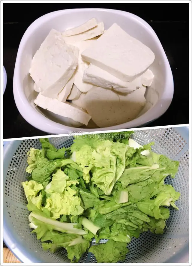 豆腐切片，白菜掰成