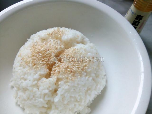 温大米饭加醋，芝麻拌匀