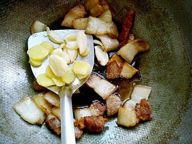 放入生姜蒜瓣翻炒