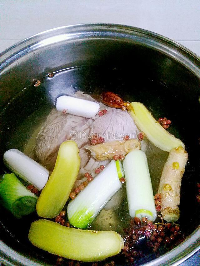 再起一锅加入足量的水加入以上调料，放入肉，大火煮两个小时，加盐转小火继续煮一小时