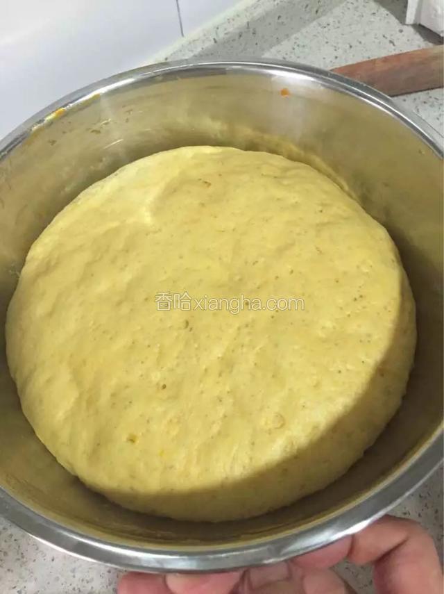 已经发酵好的南瓜面团。