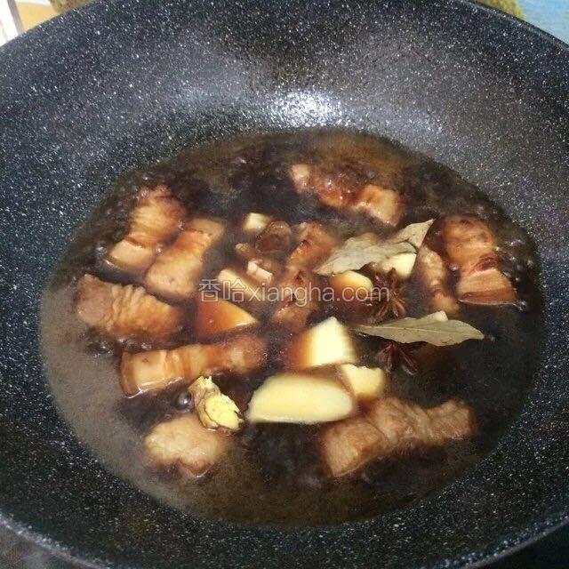 加入清水没过所有材料就可以，放入适量的盐，然后盖上锅盖，大火烧十分钟，然后转中火直至汤汁收尽。